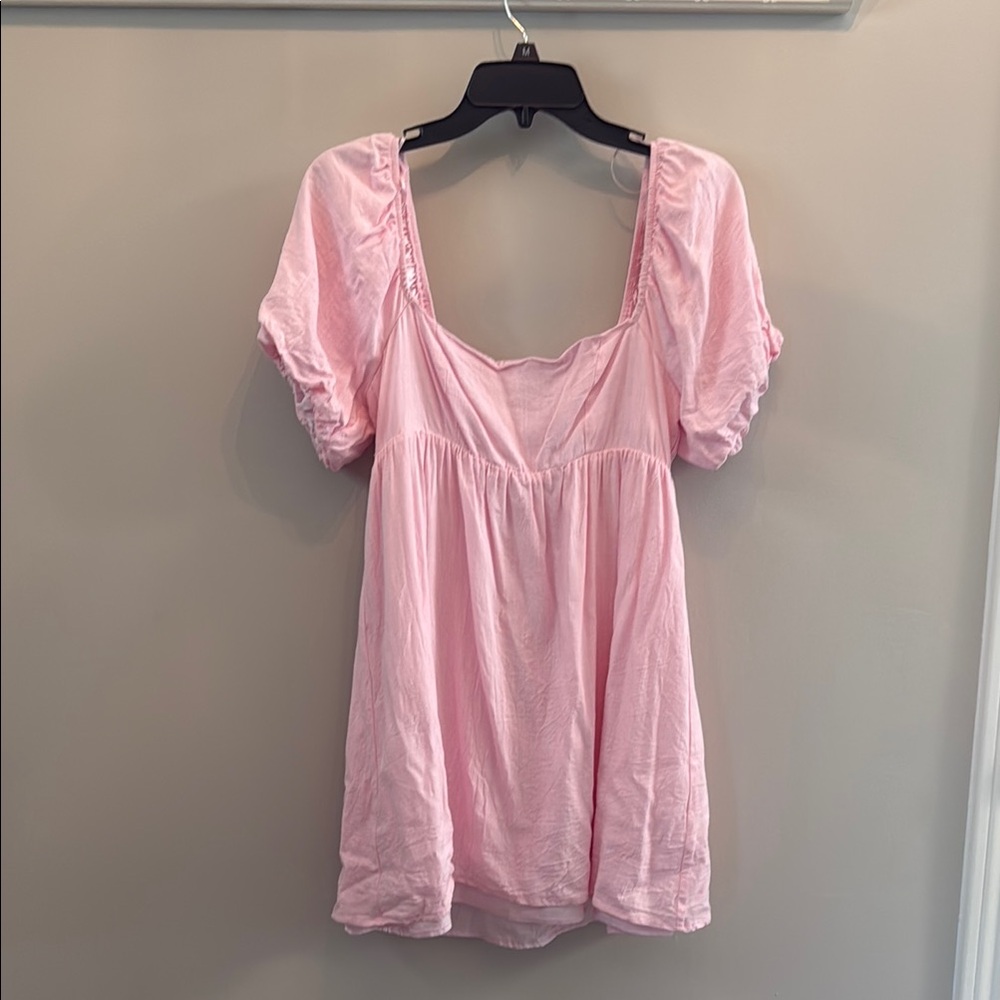 Pink Puff Sleeve Women's Dress